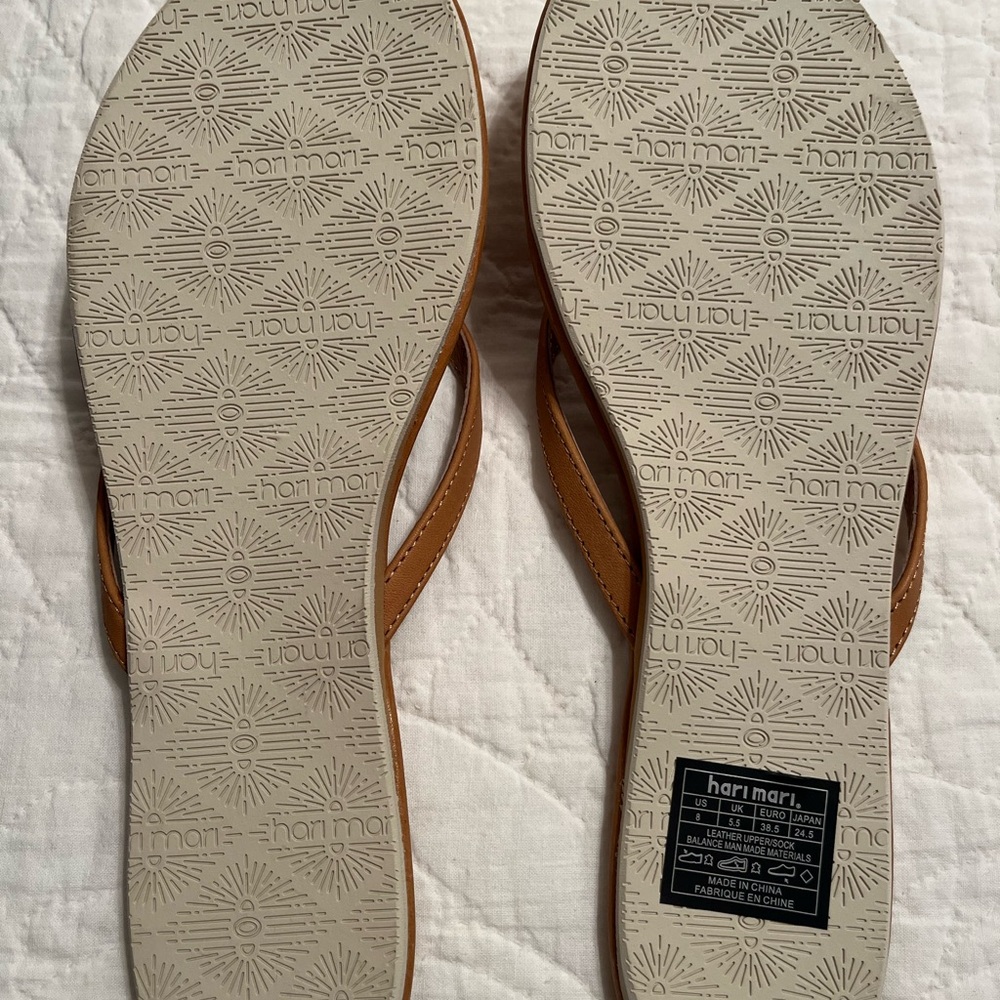 Hari Mari Women’s “Mari” Tan Leather Flip Flops Sandals Size 8 *New In Box* - Picture 6 of 14